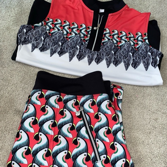 Daily Sports Athletic Women’s Medium Golf Skort Top Set 2 Pc Birds Print - Picture 1 of 16